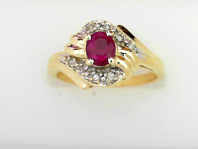 14K Gold Vintage Ruby Diamond Cocktail Ring