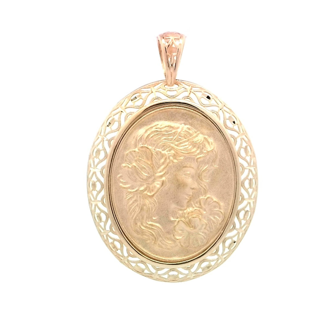 14K Yellow Gold Flowing Hair Lady Pendant Charm