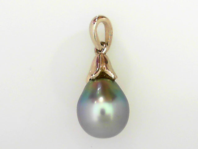 14kt Gold 9.4mm Light Grey Tahitian Pearl Drop Pendant