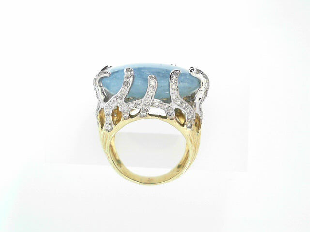 14K Gold Aquamarine & Diamond Cocktail Ring