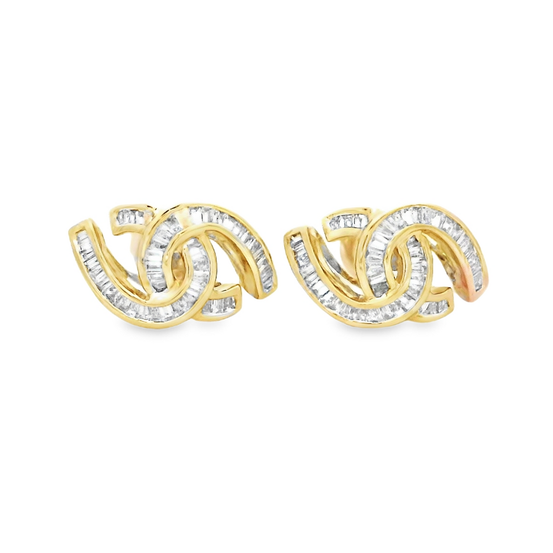 18kt Gold 1.00ctw Baguette Diamond Channel Set Stud Earrings