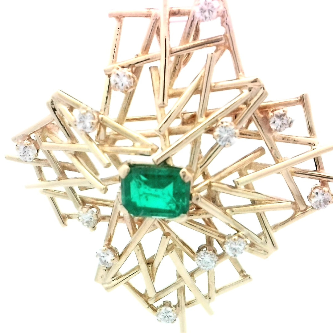 18K Yellow Gold Emerald Cut Emerald Diamond Pendant