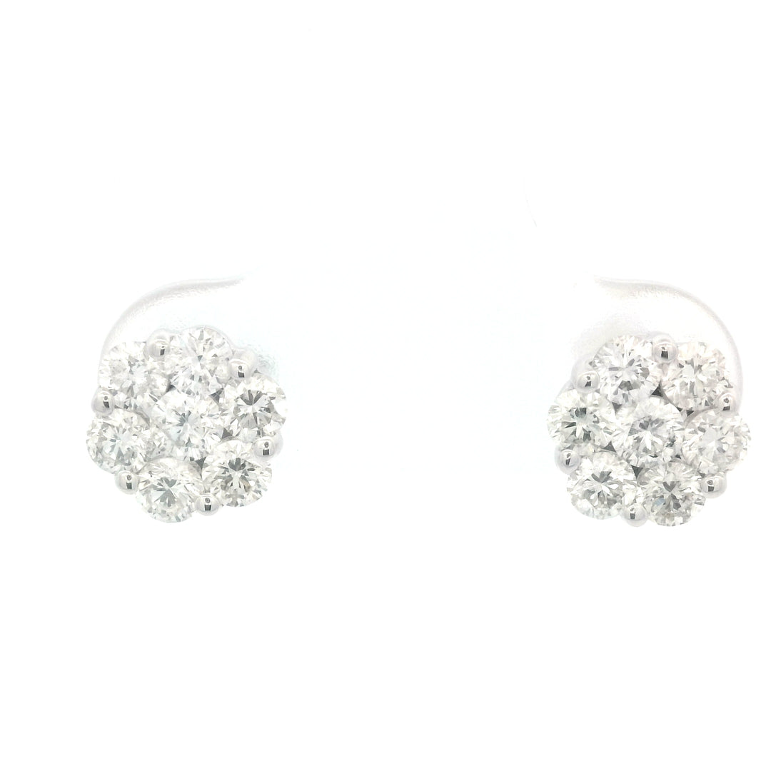 14kt White Gold .92ctw Diamond Cluster Stud Earrings