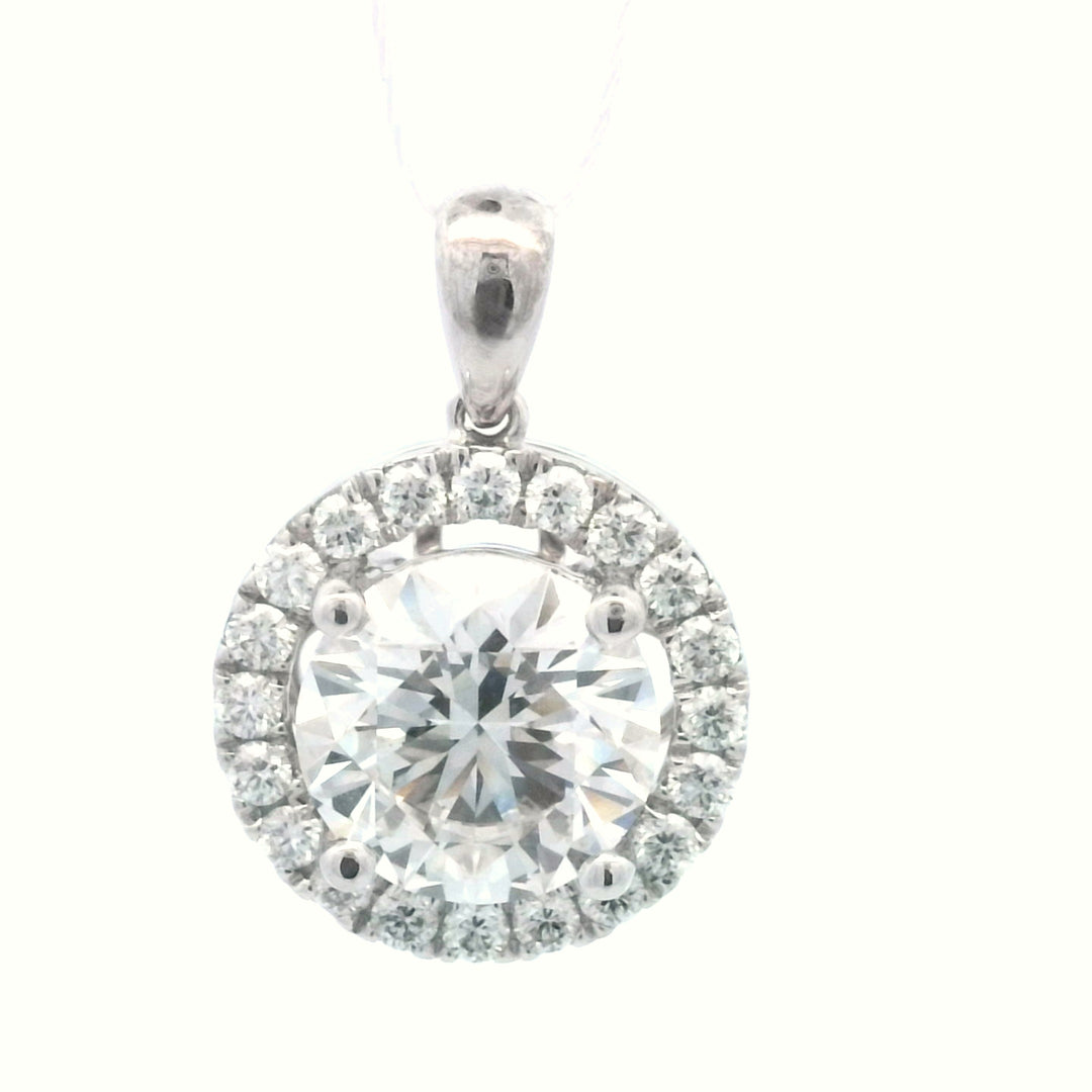 14K White Gold Lab Diamond Halo Pendant