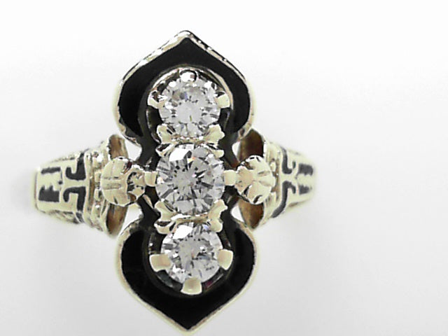 14K Gold Vintage Diamond Ring with Enamel Accent