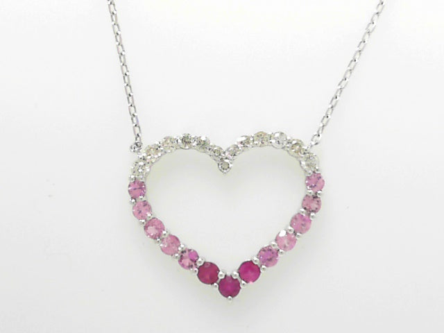 18K Rose Gold Diamond Pink Sapphire Heart Pendant Necklace