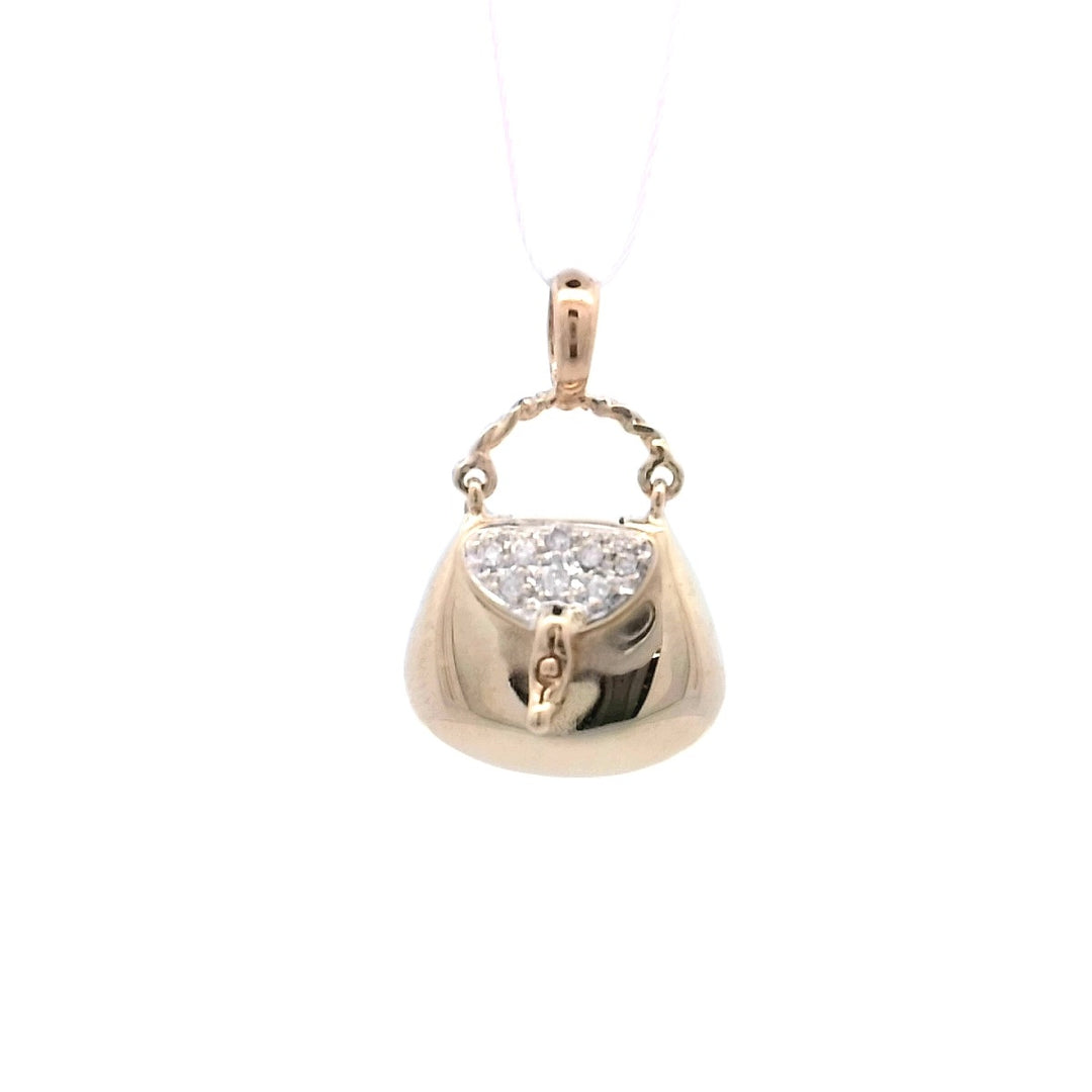 14K Yellow Gold Diamond Accented Purse Charm Pendant