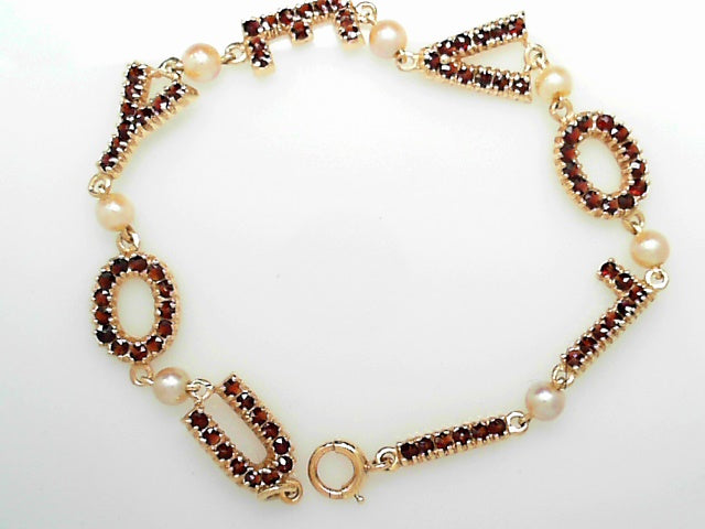 14K Gold Garnet Pearl Love Accent Bracelet