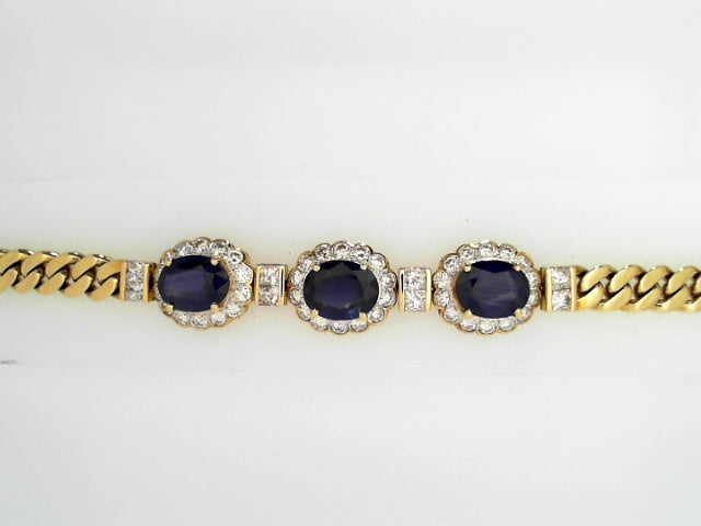 18K Yellow Gold Blue Sapphire Diamond Luxury Bracelet