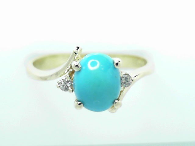 14K Yellow Gold Turquoise Diamond Women's Ring
