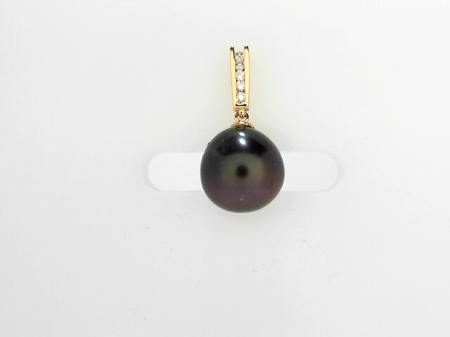 14K Yellow Gold 12mm Tahitian Pearl Diamond Pendant
