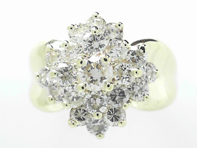 14K Yellow Gold 1.65ct Vintage Diamond Cluster Ring