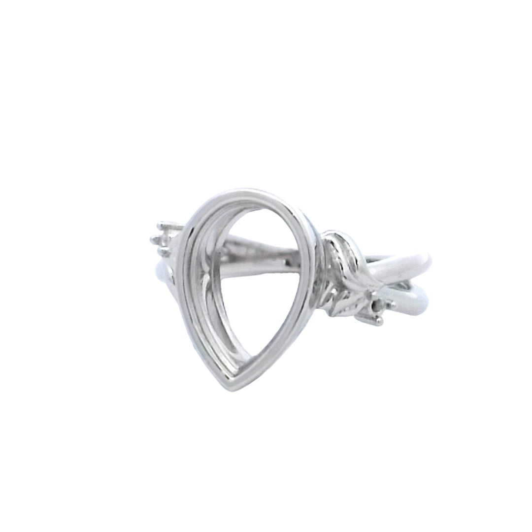 14K White Gold Pear Ring Mounting with Diamond Accents