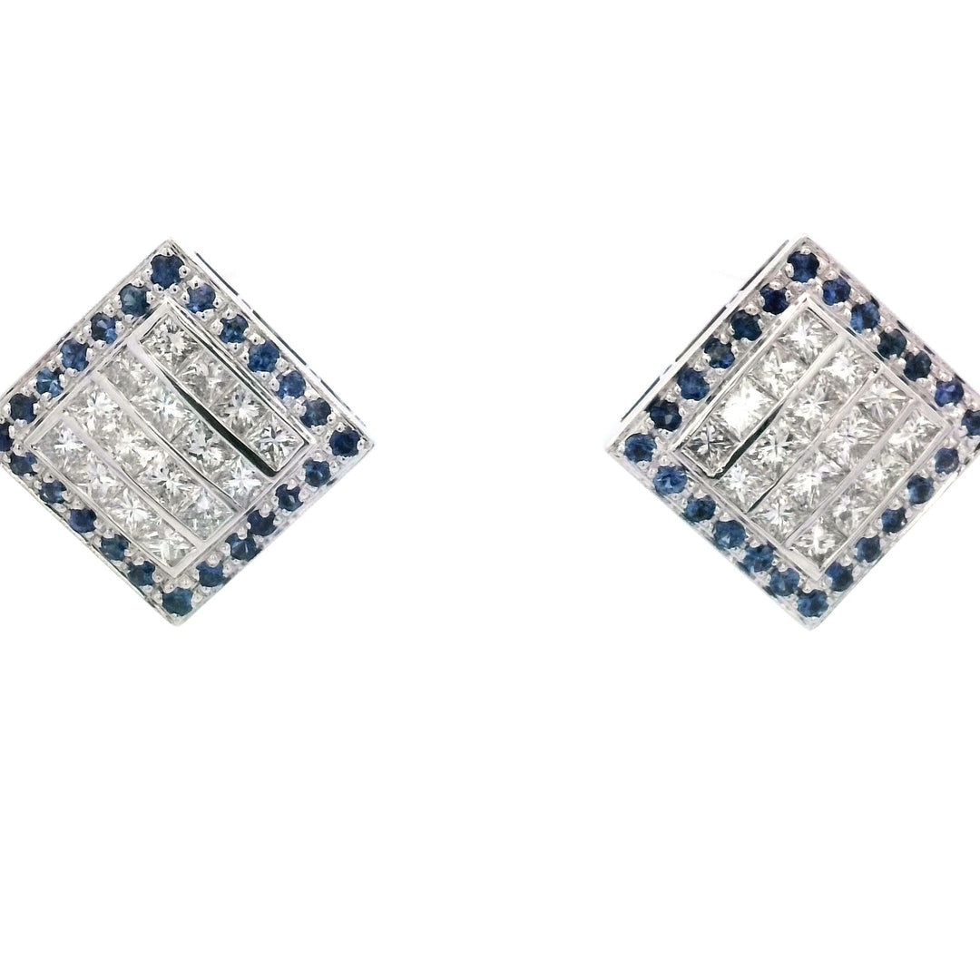 18K White Gold Diamond & Sapphire Channel Set Earrings