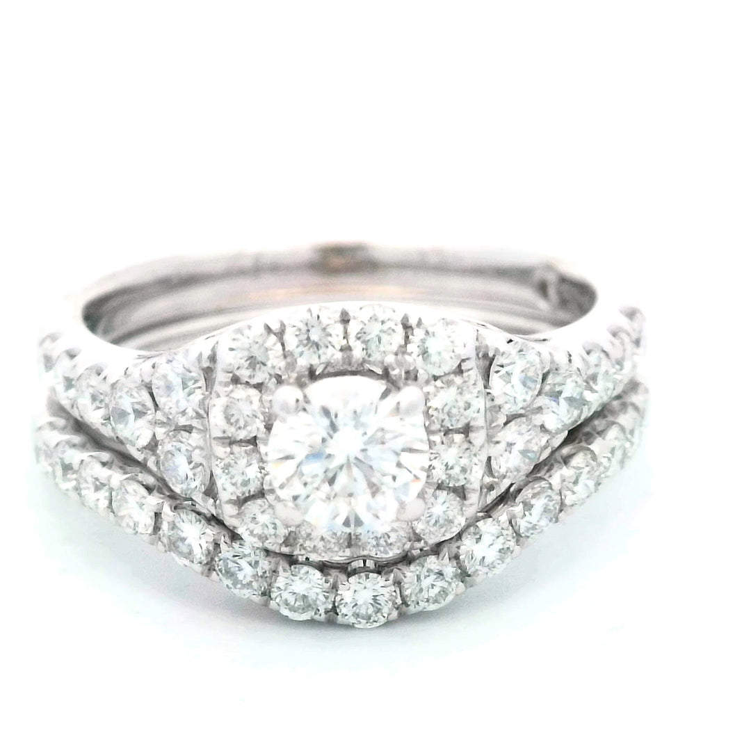 14K White Gold .39ct Round Diamond Halo Bridal Ring Set