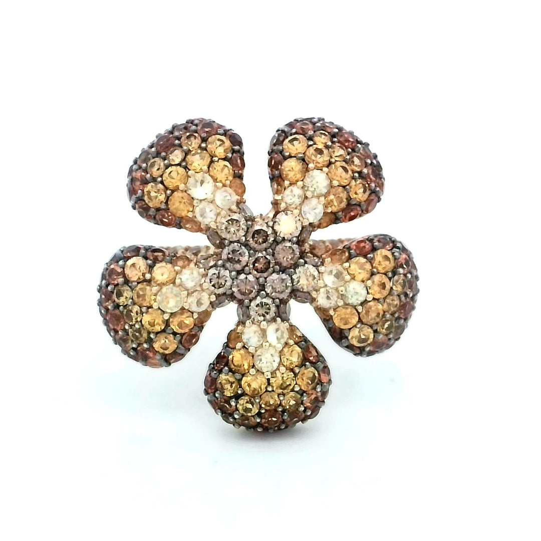 14kt Yellow Gold Citrine Diamond Floral Statement Ring