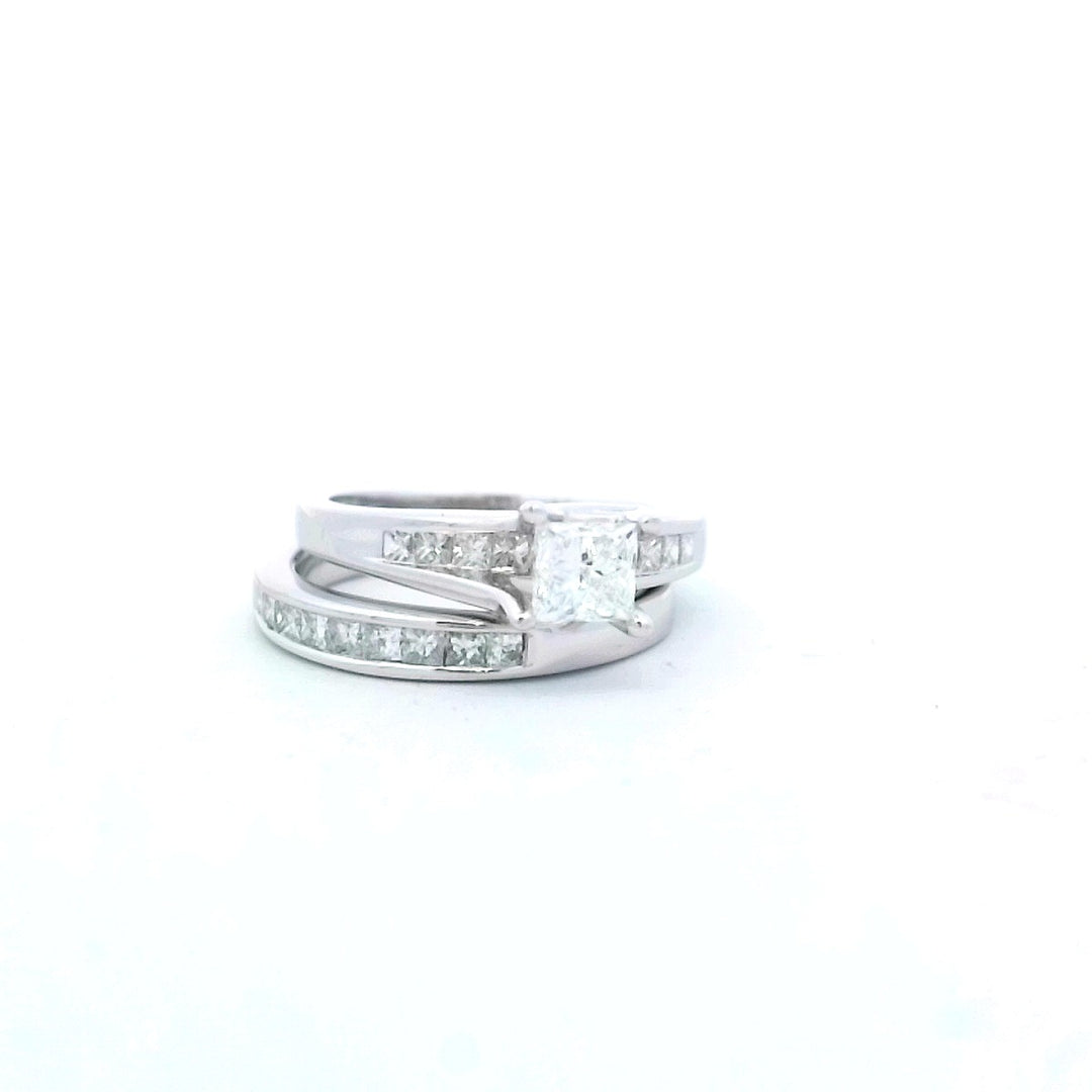 14kt White Gold 1ct Princess Diamond Bridal Ring Set
