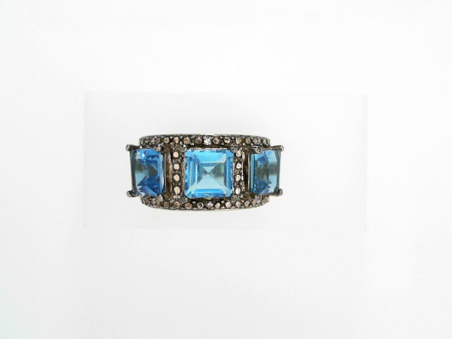 Blue Topaz Diamond Accent Silver Ring