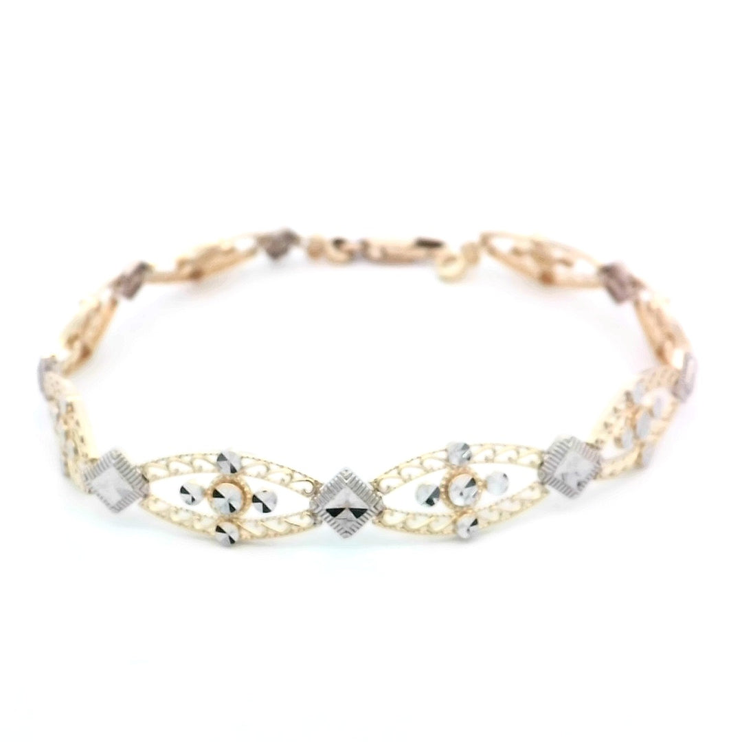 10kt Two-Tone Diamond Cut Gold Fancy Link Bracelet