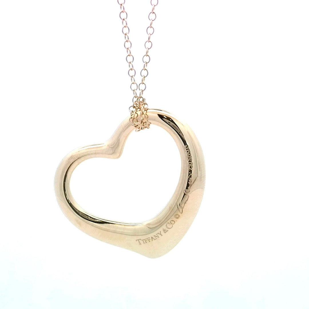 18K Gold Tiffany Elsa Peretti Open Heart Pendant Necklace