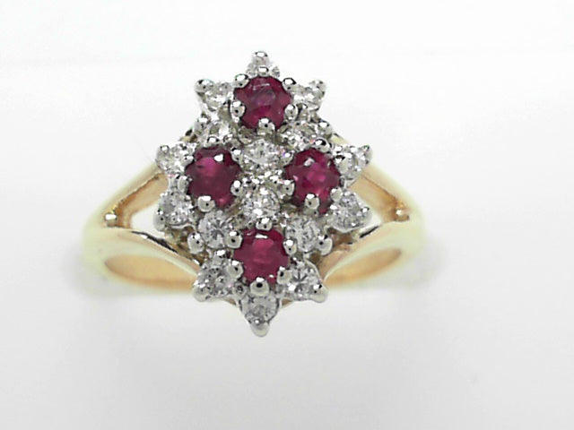 Vintage 14K Gold Ruby Diamond Women's Ring