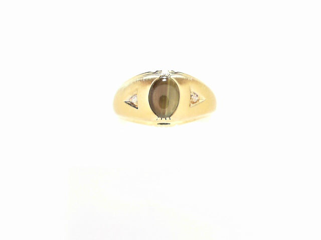 14K Gold Black Star Sapphire Diamond Men's Ring