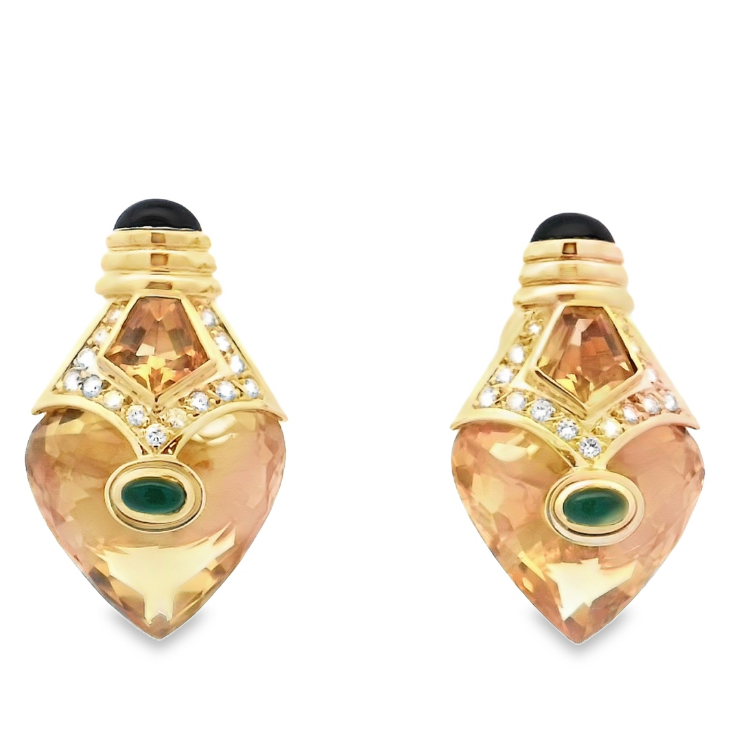 18kt Yellow Gold Citrine Amethyst Diamond Earrings