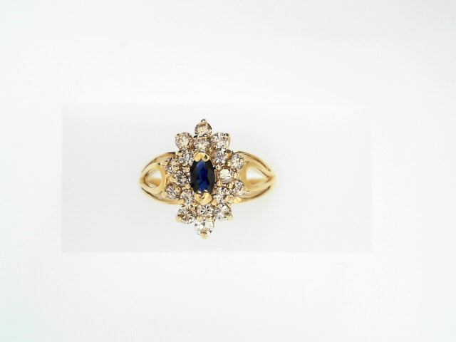 14K White Gold Sapphire Diamond Classic Women's Ring