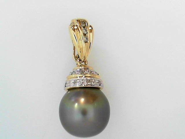 14kt Gold Black Tahitian Pearl Diamond Pendant Necklace