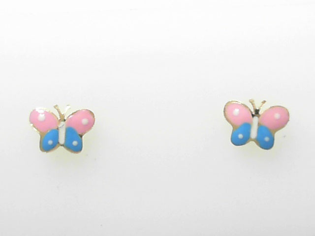 14kt Gold Pink Blue Butterfly Enamel Dangle Earrings