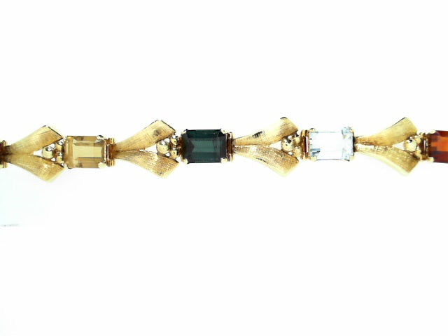 18K Gold Multi-Gemstone Vintage Charm Bracelet, 16.7g