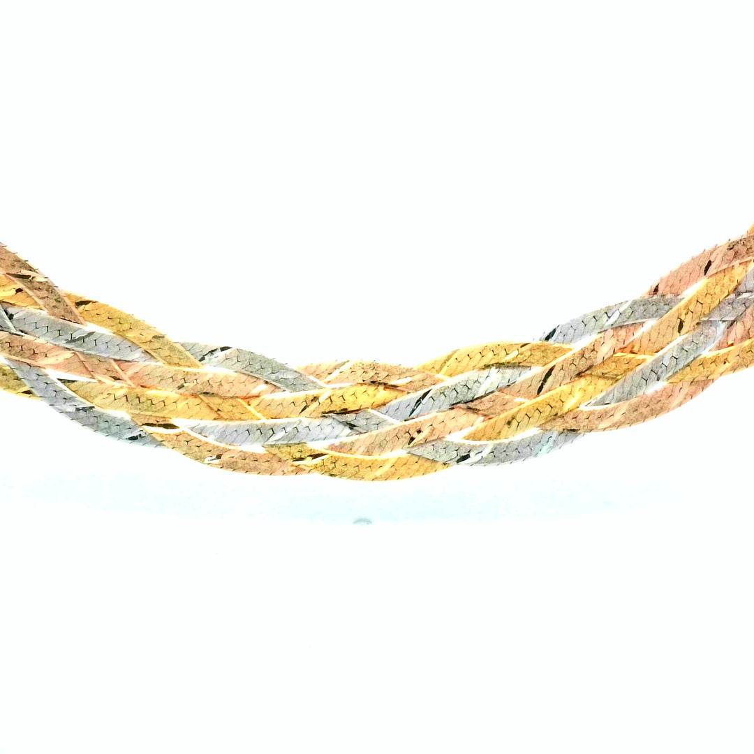 14kt Tri-Color Braided Herringbone Necklace, 17.5