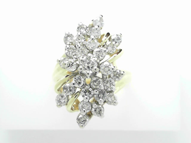 14K Yellow Gold 1.95ctw Diamond Cluster Ring, Size 8