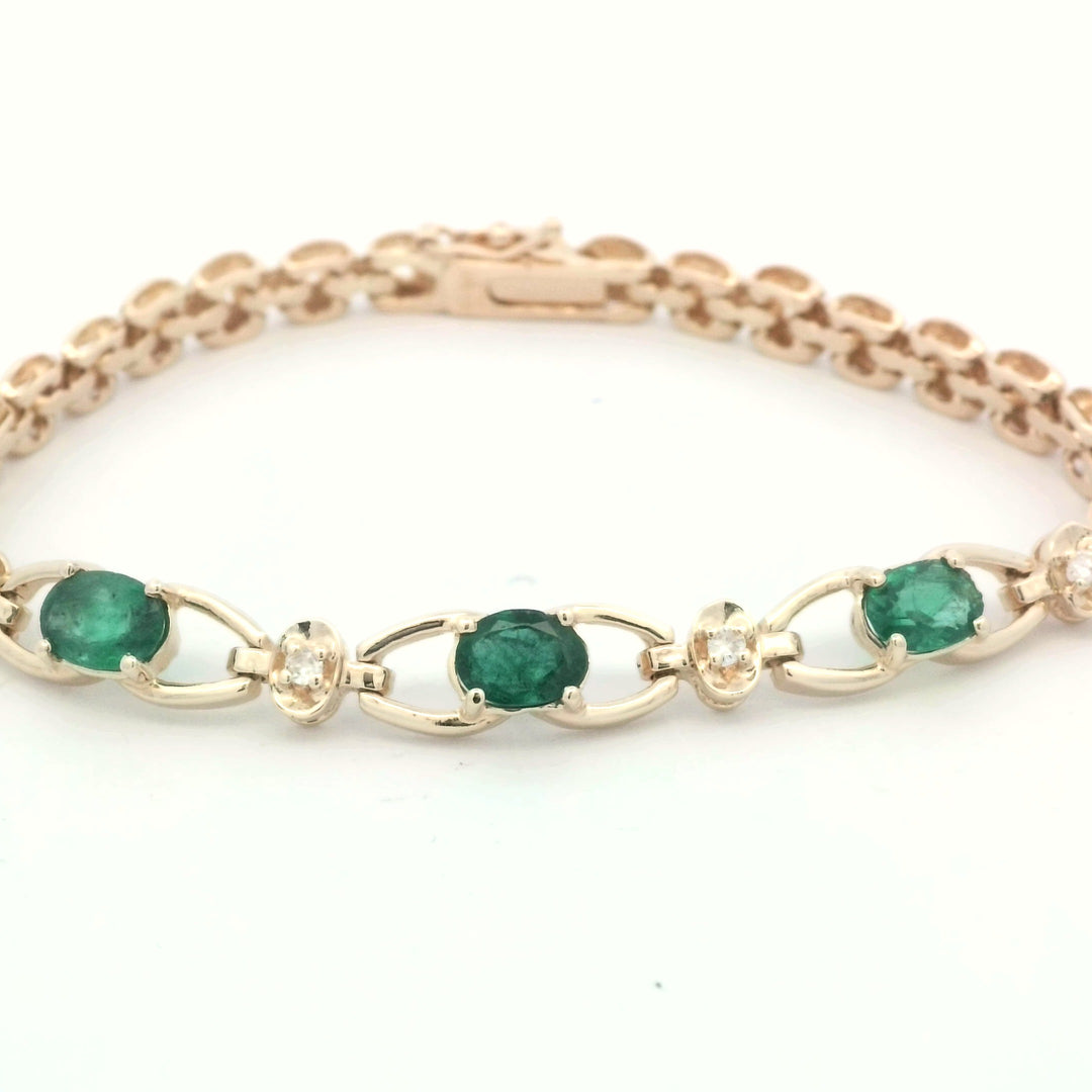 14K Gold Emerald Cut Emerald Diamond Accent Bracelet