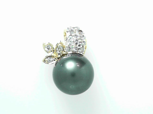 14kt Gold Tahitian Pearl Diamond Accent Pendant
