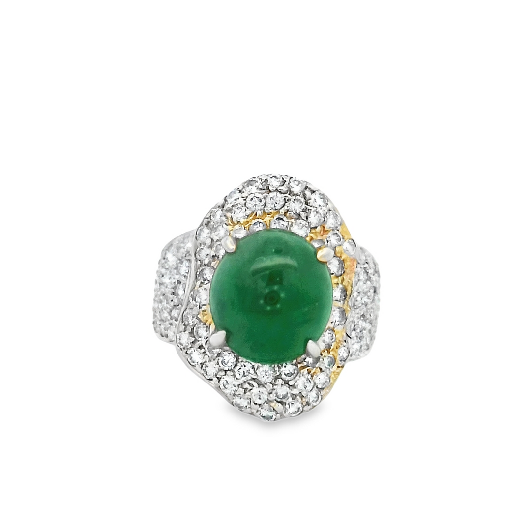 18kt Two-Tone Vintage Jade Diamond Cluster Ring