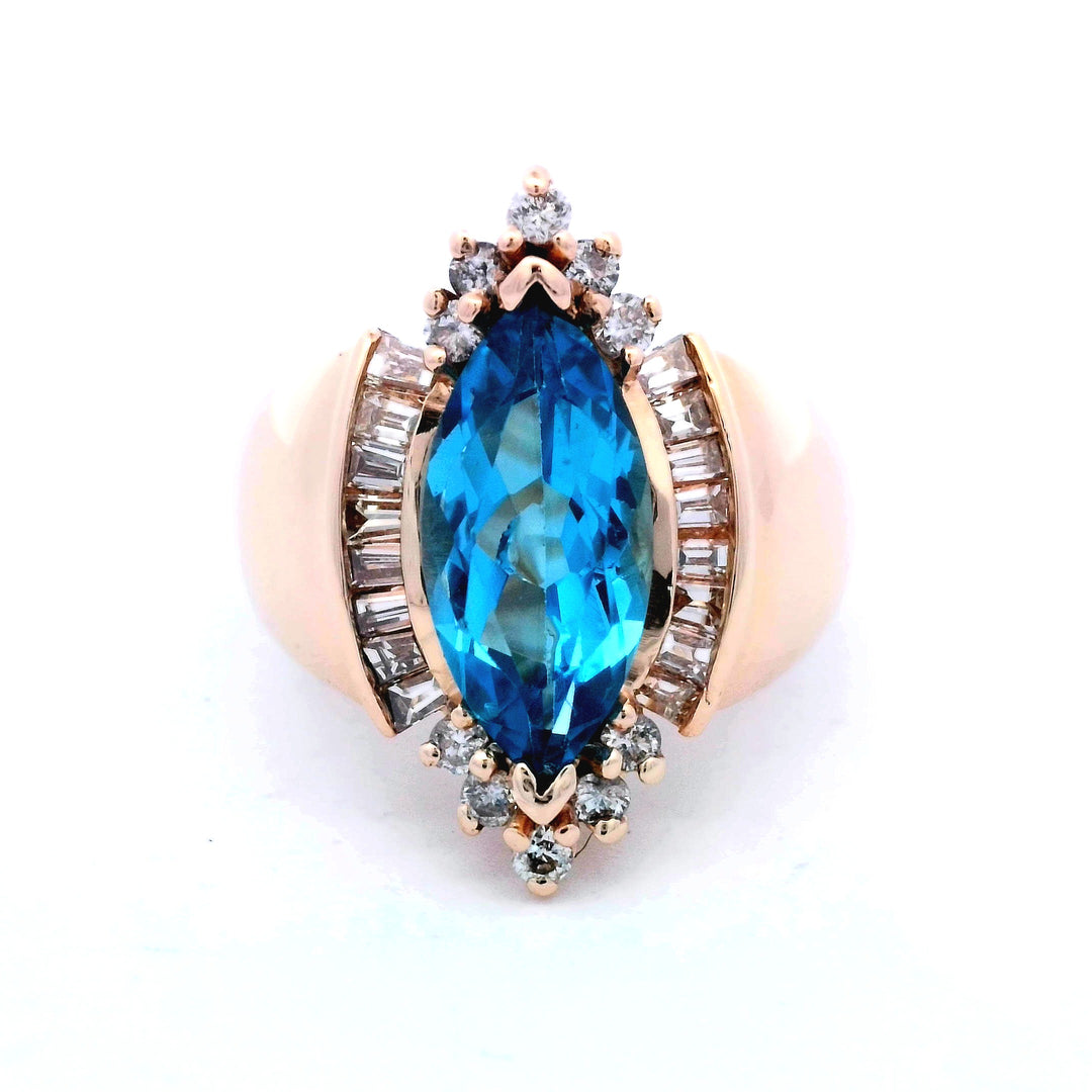 14K White Gold Swiss Blue Topaz Men's Cluster Ring