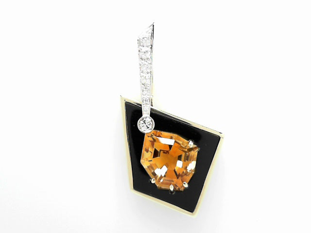 14kt Yellow Gold Citrine Diamond Onyx Pendant Gem