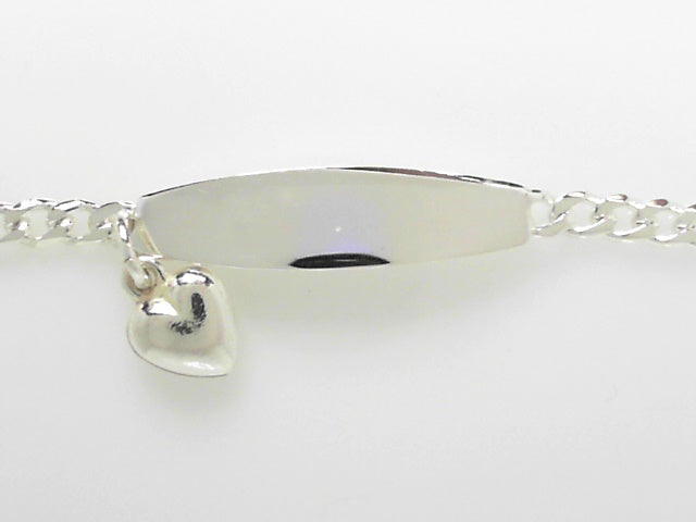 Sterling Silver Heart Dangle Curb Link Charm Bracelet