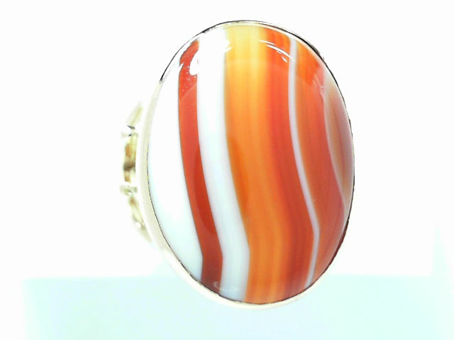18K Gold Vintage Red Banded Agate Women's Ring