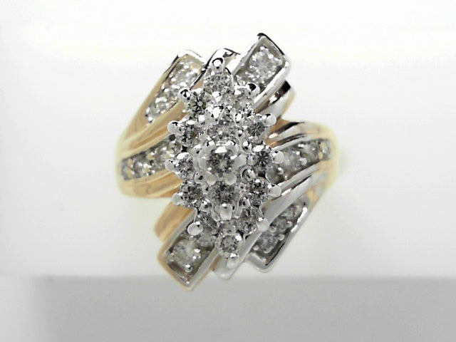 14K Gold 1.00ctw Diamond Vintage Cluster Ring