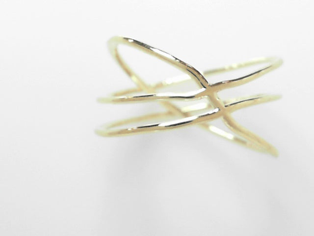 14K Gold Elegant Bypass Ring - Adjustable Women's Band