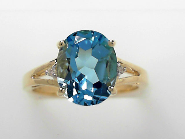 14K White Gold Swiss Blue Topaz Diamond Ring