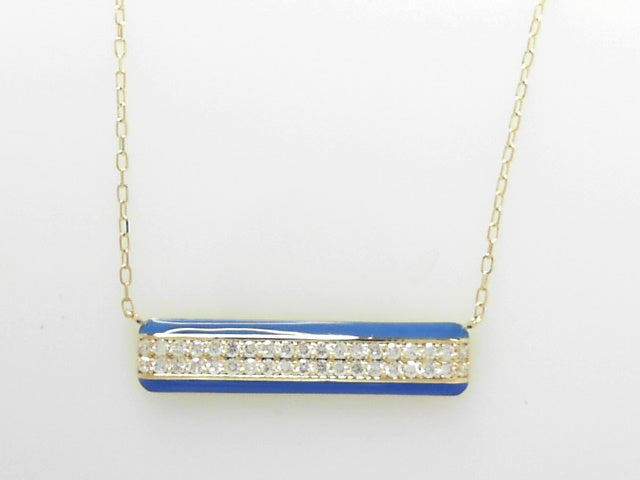 18K Yellow Gold Diamond Bar Pendant Necklace