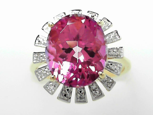 14kt Gold Pink Topaz & Diamond Women's Ring