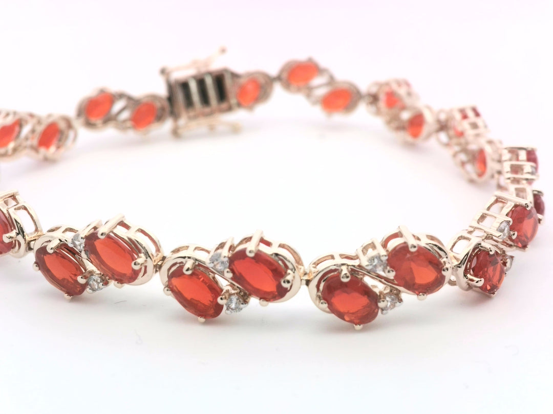 14kt White Gold Mexican Fire Opal Diamond Bracelet