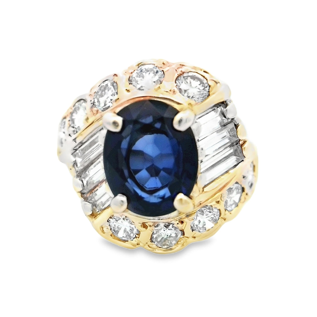 14K Yellow Gold Vintage Sapphire Diamond Ballerina Ring