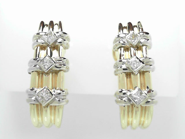 14kt Gold .50ctw Princess Diamond Large Hoop Earrings