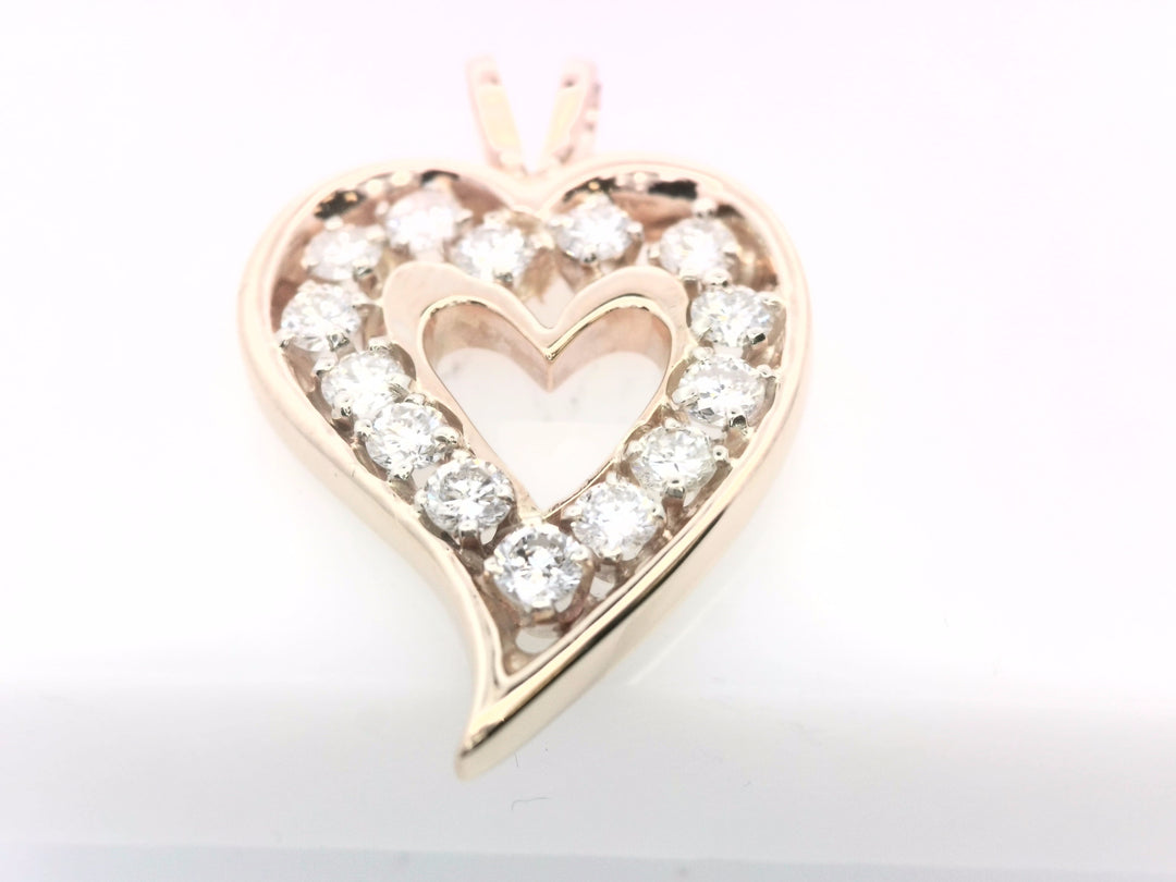 14K Yellow Gold 1ct Diamond Heart Pendant Necklace