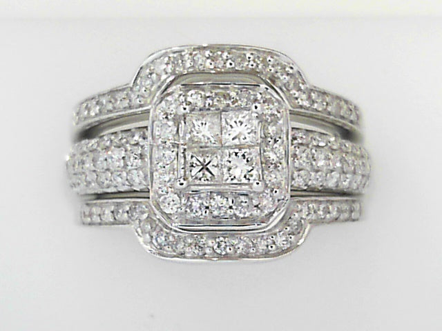 14K Gold 1.00ctw Diamond Halo Bridal Ring Set